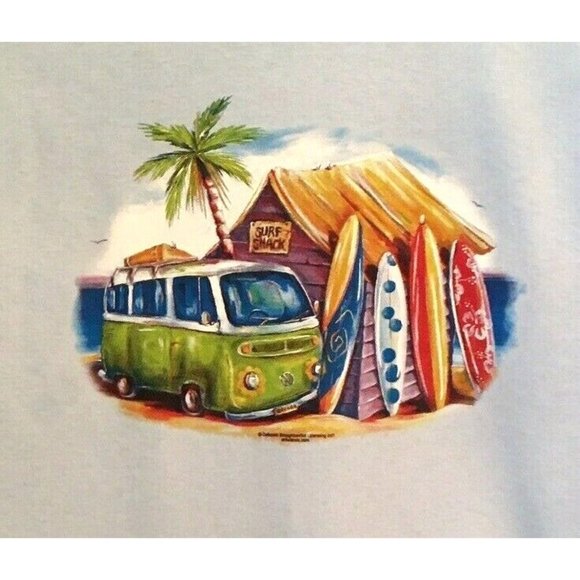 Surfing T Shirt Beach Surfboard Shack Gildan Brand Unisex Small Blue NEW NWOT S - Picture 1 of 2